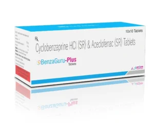 Aceclofenac SR Cyclobenzaprine SR - BENZAGURU PLUS Tablets Aceclofenac SR 200mg & Cyclobenzaprine HCL SR 15mg Tablets for musculoskeletal pain and muscle spasm relief by Sarian Healthcare
