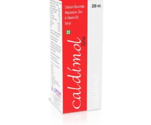 Calcium Magnesium Zinc Vitamin D3 Syrup - CALDIMOL Syrup Calcium Gluconate, Magnesium Hydroxide, Zinc Sulphate & Vitamin D3 Syrup for calcium deficiency and bone health by Sarian Healthcare
