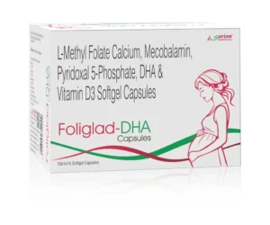 Methylfolate Methylcobalamin DHA - FOLIGLAD DHA Softgel Capsules L-Methyl Folate, Methylcobalamin, Pyridoxal-5-Phosphate, Vitamin D3 & DHA Softgel Capsules for pregnancy nutrition and neurological support by Sarian Healthcare