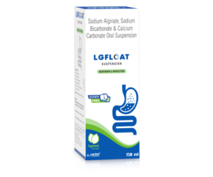 Alginate Antacid Suspension LGFLOAT Sodium Alginate 250mg, Sodium Bicarbonate 133.5mg, Calcium Carbonate 80mg Sugar Free Suspension for relief of acid reflux and heartburn by Sarian Healthcare