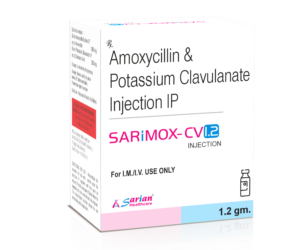Amoxycillin and Clavulanate Injection SARIMOX CV 1.2 Injection Amoxycillin 1000mg Potassium Clavulanate 200mg broad spectrum antibiotic injection