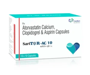 SARITOR-AC-10 Capsules Atorvastatin 10mg Clopidogrel 75mg Aspirin 75mg cardiovascular cholesterol management medicine by SARIAN Healthcare