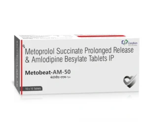 METOBEAT-AM-50 Tablets Metoprolol Succinate Extended Release 50mg and Amlodipine 5mg antihypertensive medicine by Sarian Healthcare