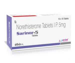 Norethisterone 5mg Tablet for Menstrual Disorders | SARINOR 5 Tablets