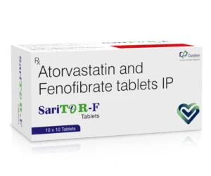 SARITOR-F Tablets Atorvastatin 10mg and Fenofibrate 160mg lipid lowering anti-atherosclerotic medicine by Sarian Healthcare