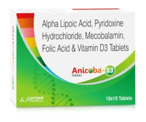 ANICOBA D3 Tablet Mecobalamin Alpha Lipoic Acid Vitamin B6 Folic Acid and Vitamin D3 tablet for neuropathy and nerve health support by Sarian Healthcare
