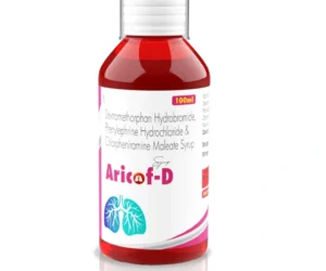 ARICOF D Junior Syrup Dextromethorphan and Chlorpheniramine syrup for dry cough and cold symptoms in children by Sarian Healthcare