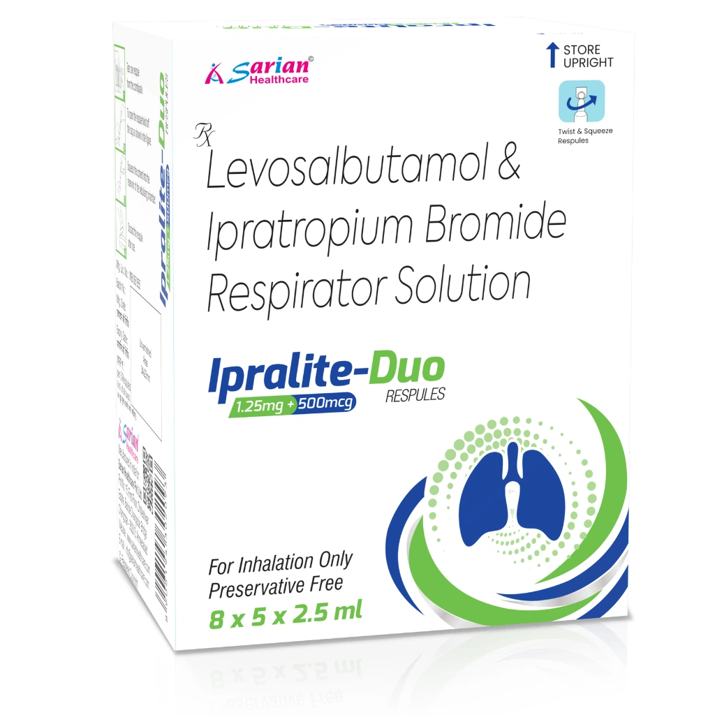Ipratropium 500mcg + Levosalbutamol 1.25mg – Bronchodilator Ipratropium 500mcg + Levosalbutamol 1.25mg Respules – IPRALITE DUO by Sarian Healthcare