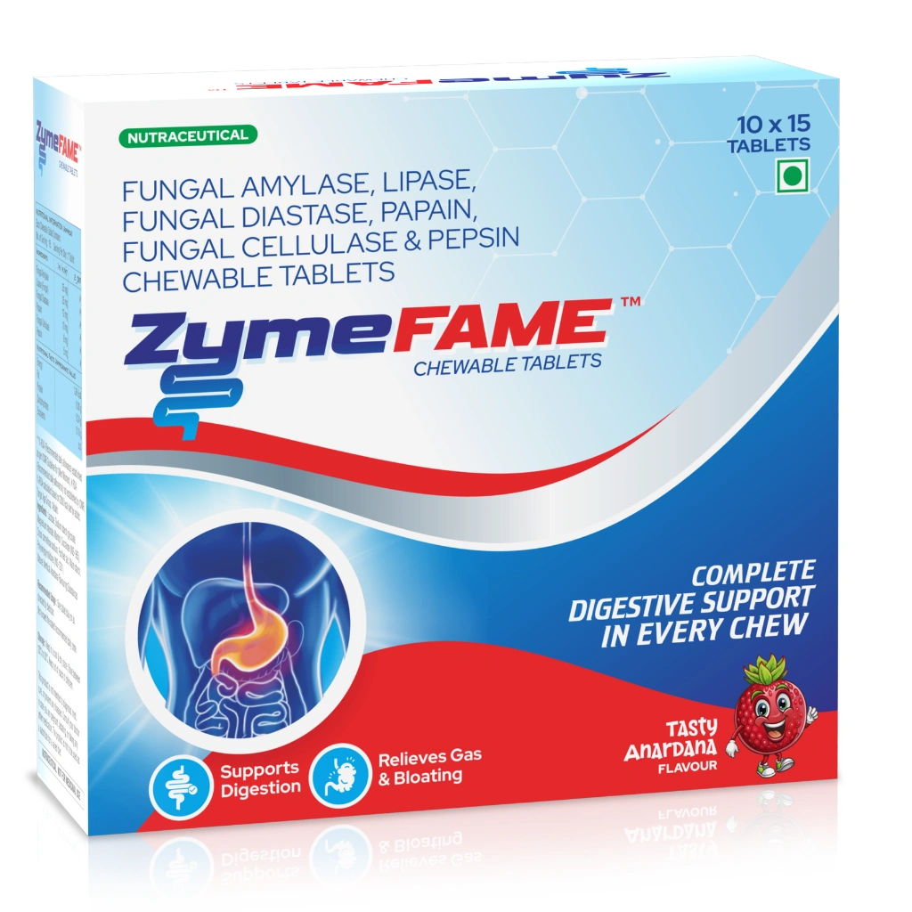 Digestive Enzyme Tablets – Fungal Amylase & Lipase Fungal Amylase 25mg + Lipase 25mg + Fungal Diastase 12mg Tablets – ZYMEFAME CHEWABLE TAB